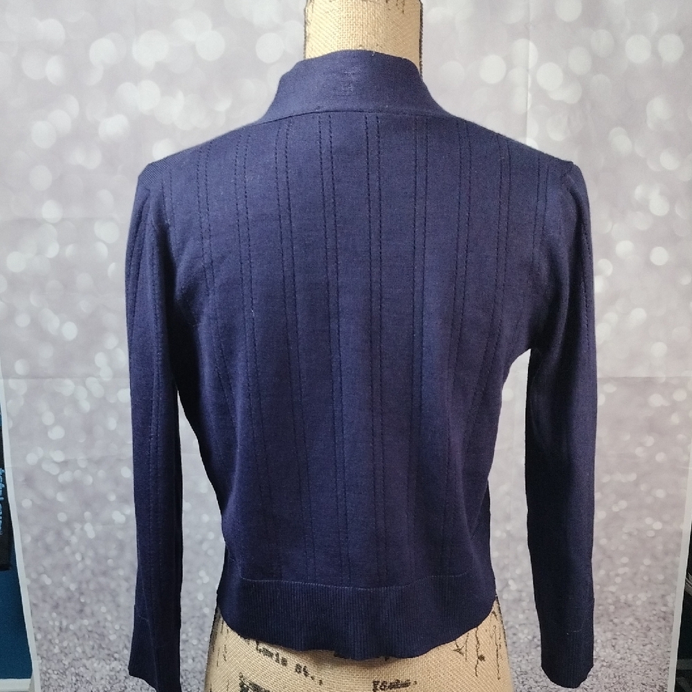 Cable & Gauge Women's Navy Blue Open Front Rayon And Polyester Sweater - Picture 3 of 4